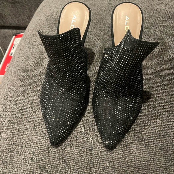 Gently worn Aldo slip chunky bedazzled heels - Picture 1 of 3